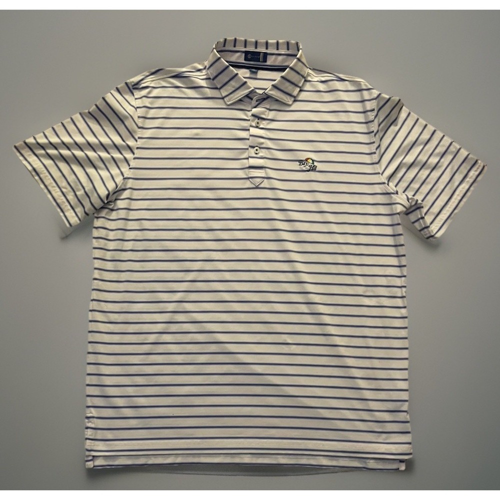 Stitch Golf Short Sleeve Polo Shirt White Striped Embroidered Bay Hill XL JBHS